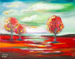 Landscape in reds and greens :: Price $100